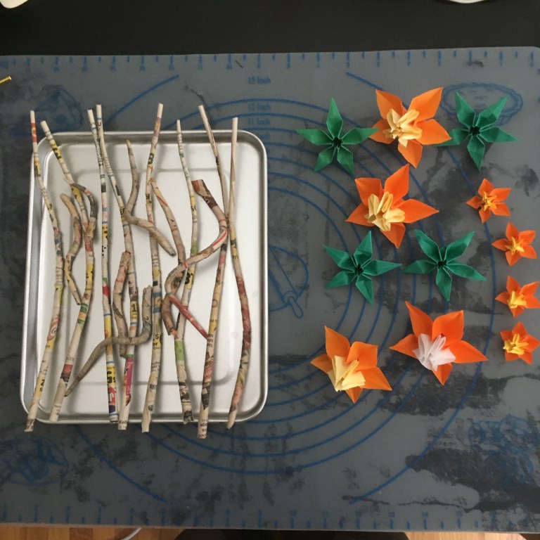 Petals and buds ready for assembly onto branches